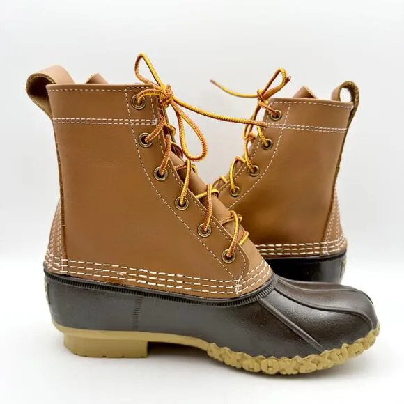 L.L.Bean Womens 8&quot; Bean Duck Boots US 7 M EU 38 Tan Black Waterproof NIB