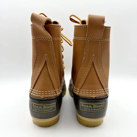 L.L.Bean Womens 8&quot; Bean Duck Boots US 7 M EU 38 Tan Black Waterproof NIB