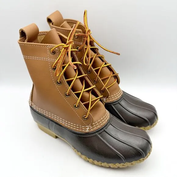 L.L.Bean Womens 8&quot; Bean Duck Boots US 7 M EU 38 Tan Black Waterproof NIB