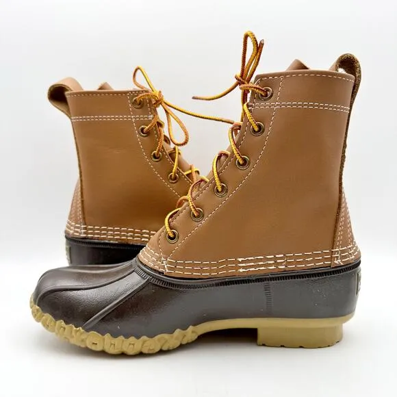 L.L.Bean Womens 8&quot; Bean Duck Boots US 7 M EU 38 Tan Black Waterproof NIB