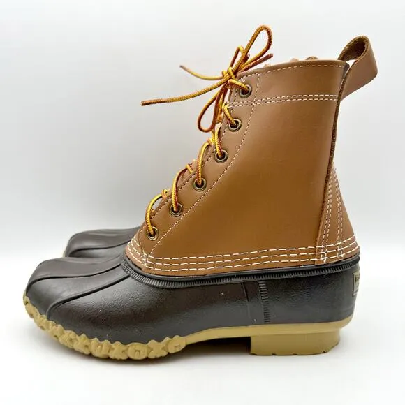L.L.Bean Womens 8&quot; Bean Duck Boots US 7 M EU 38 Tan Black Waterproof NIB