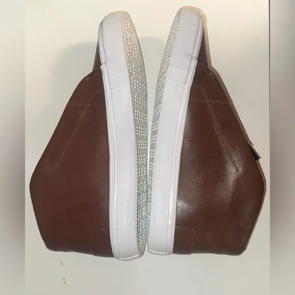 London fog-Brown Leather High-Top Sneakers