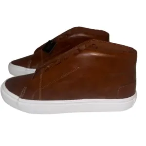London fog-Brown Leather High-Top Sneakers