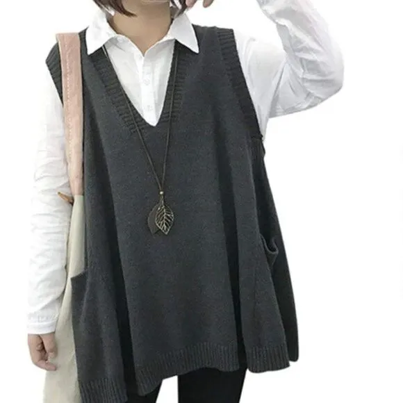 Loose Swing Chunky Cotton Sweater Vests Oversized