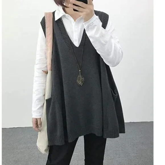 Loose Swing Chunky Cotton Sweater Vests Oversized