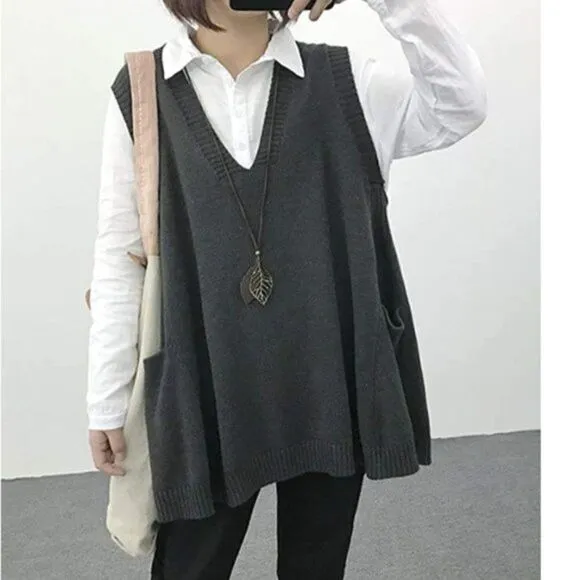 Loose Swing Chunky Cotton Sweater Vests Oversized