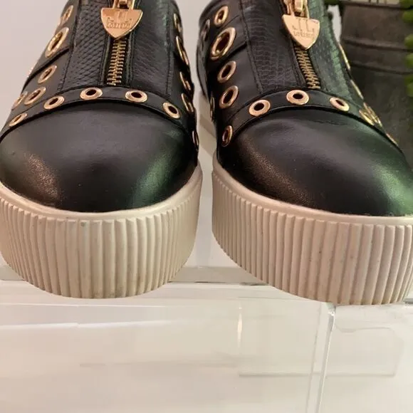 LORIBLU Platform Grommet And Zip Creeper Chunky Embellished Sneakers Black  7.5