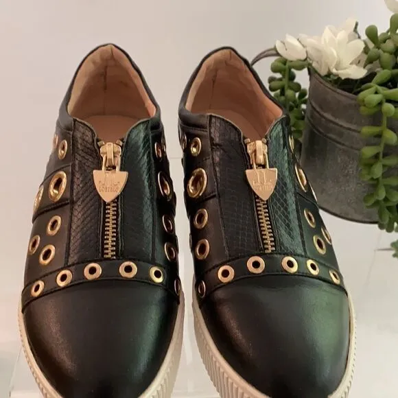 LORIBLU Platform Grommet And Zip Creeper Chunky Embellished Sneakers Black  7.5