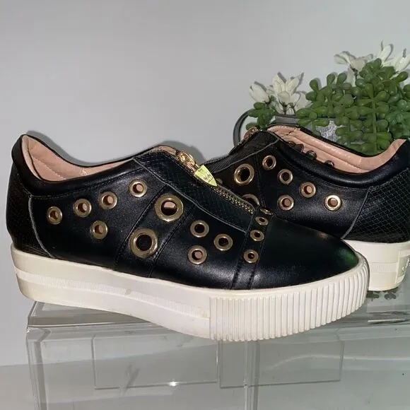 LORIBLU Platform Grommet And Zip Creeper Chunky Embellished Sneakers Black  7.5
