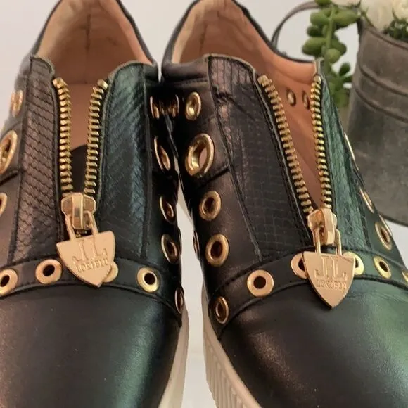 LORIBLU Platform Grommet And Zip Creeper Chunky Embellished Sneakers Black  7.5