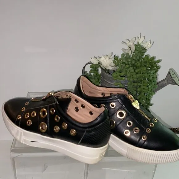 LORIBLU Platform Grommet And Zip Creeper Chunky Embellished Sneakers Black  7.5