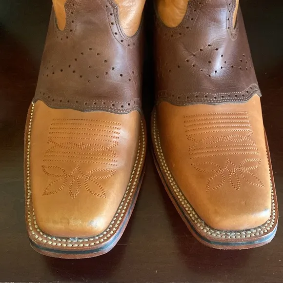 LOS ALTOS 🍯HONEY🍯 SQUARE TOE 💯%GENUINE LEATHER  COWBOY BOOTS SIZE 11🌟EUC🌟