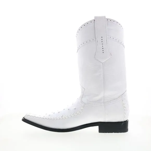 Los Altos Mens Square Toe Ostrich Deer Stitch White Boots (NWT)