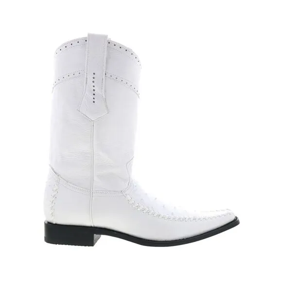 Los Altos Mens Square Toe Ostrich Deer Stitch White Boots (NWT)