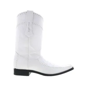 Los Altos Mens Square Toe Ostrich Deer Stitch White Boots (NWT)