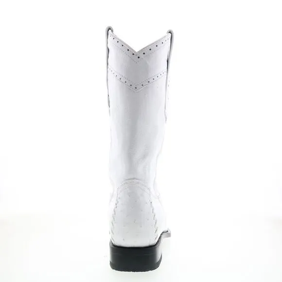 Los Altos Mens Square Toe Ostrich Deer Stitch White Boots (NWT)