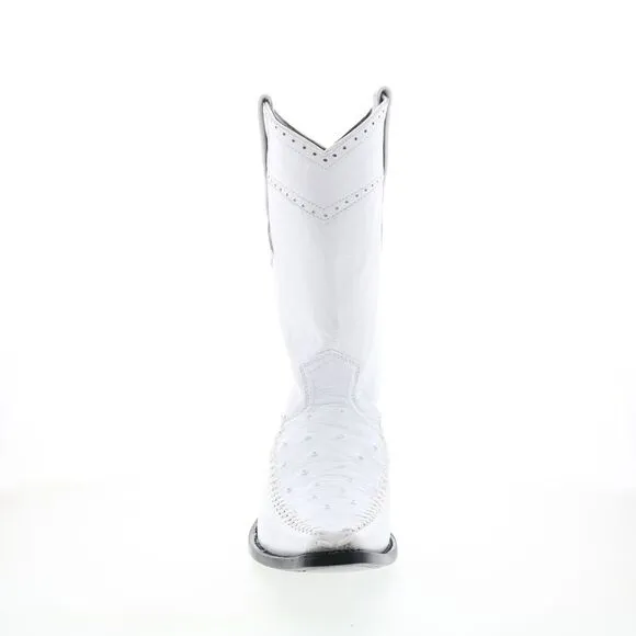 Los Altos Mens Square Toe Ostrich Deer Stitch White Boots (NWT)