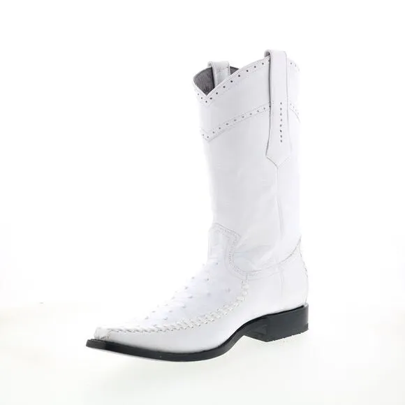 Los Altos Mens Square Toe Ostrich Deer Stitch White Boots (NWT)