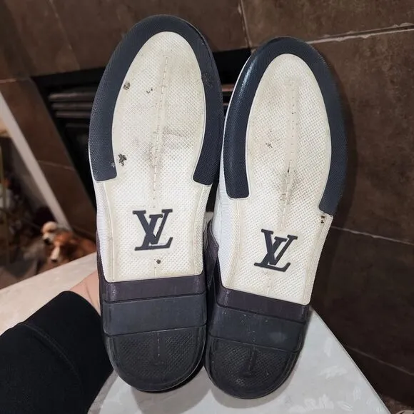LOUIS VUITTON ACE Sz 7 LV Logo Lace Up Black White Hype Trainer Sneakers Shoes