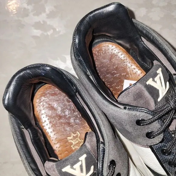 LOUIS VUITTON ACE Sz 7 LV Logo Lace Up Black White Hype Trainer Sneakers Shoes