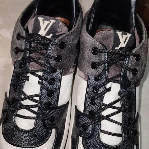 LOUIS VUITTON ACE Sz 7 LV Logo Lace Up Black White Hype Trainer Sneakers Shoes