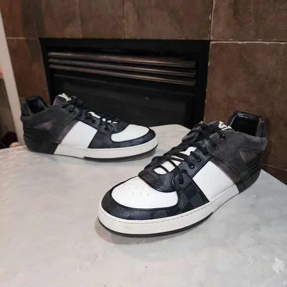 LOUIS VUITTON ACE Sz 7 LV Logo Lace Up Black White Hype Trainer Sneakers Shoes