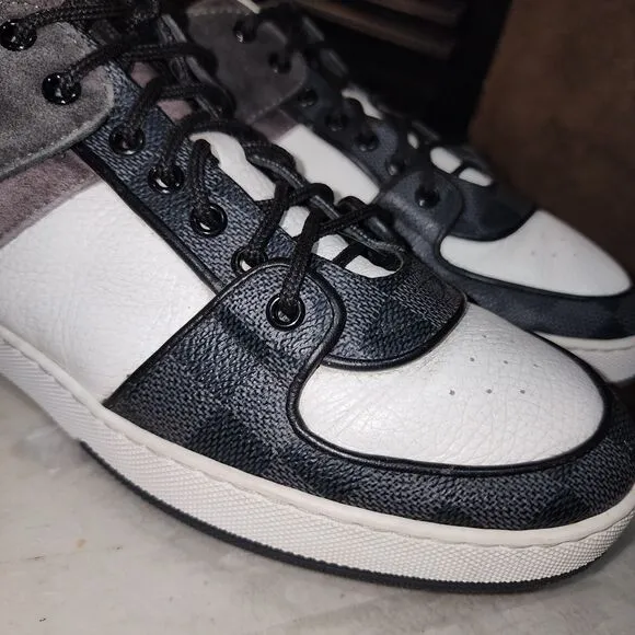 LOUIS VUITTON ACE Sz 7 LV Logo Lace Up Black White Hype Trainer Sneakers Shoes