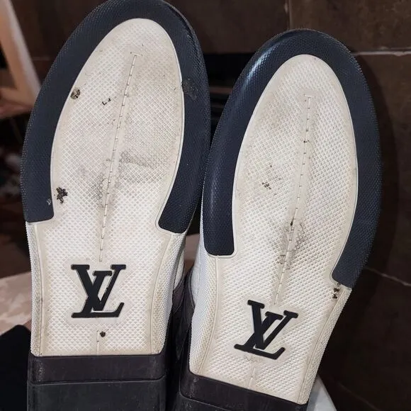 LOUIS VUITTON ACE Sz 7 LV Logo Lace Up Black White Hype Trainer Sneakers Shoes