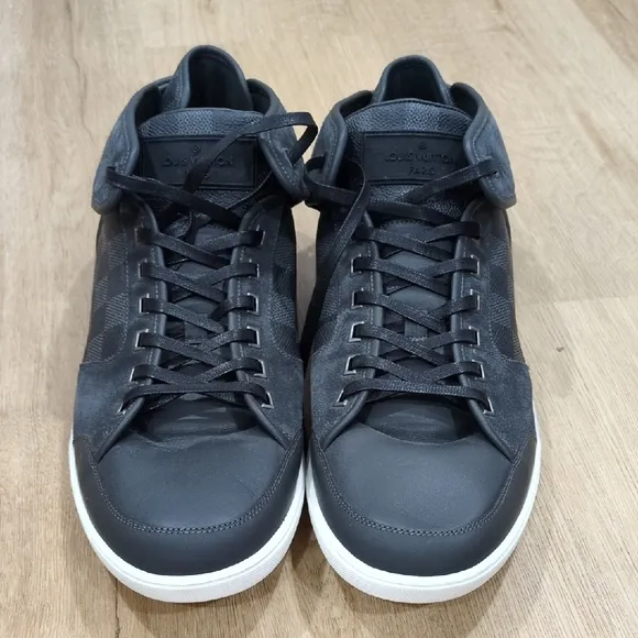 LOUIS VUITTON MEN'S HIGH TOP CHECKERBOARD GRAPHITE SNEAKERS