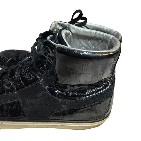 Louis Vuitton Suede Trim Black Patent Leather High Top Sneakers 8