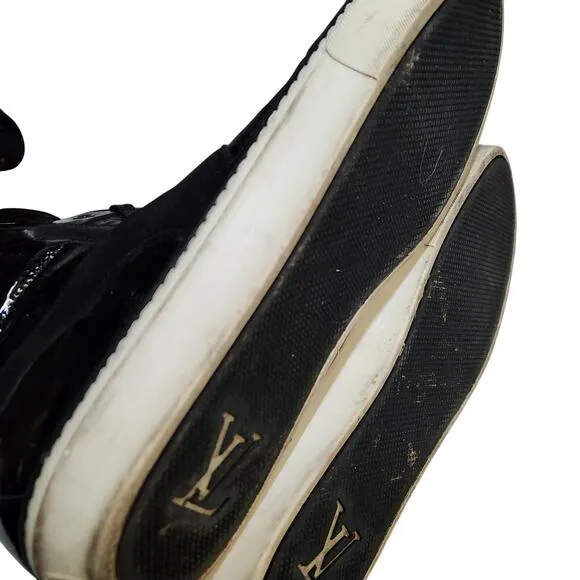 Louis Vuitton Suede Trim Black Patent Leather High Top Sneakers 8