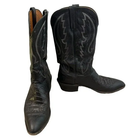 Lucchese Mens Black Leather Pointed Toe Cowboy Western Boots Sz 10.5
