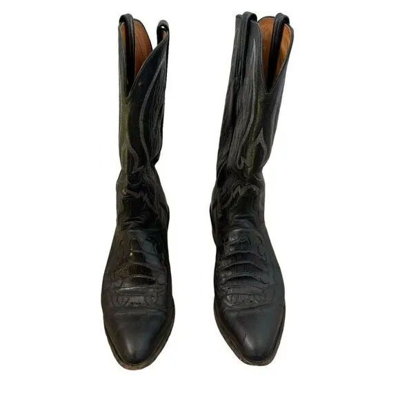 Lucchese Mens Black Leather Pointed Toe Cowboy Western Boots Sz 10.5