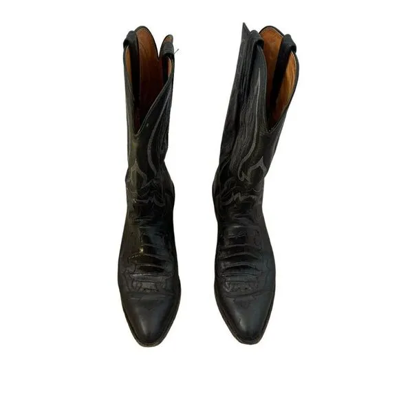 Lucchese Mens Black Leather Pointed Toe Cowboy Western Boots Sz 10.5