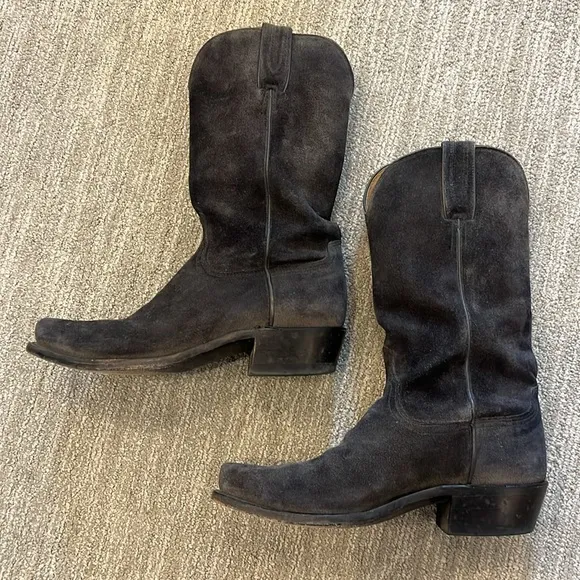 Lucchese Steel Grey N1699 Livingston Suede Cowboy Boots