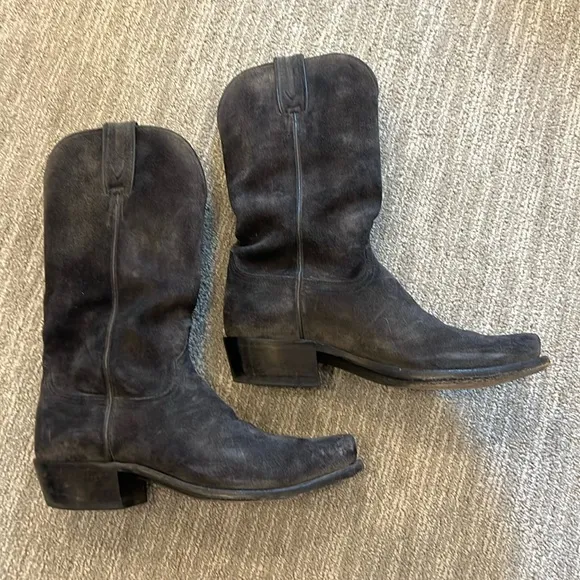 Lucchese Steel Grey N1699 Livingston Suede Cowboy Boots