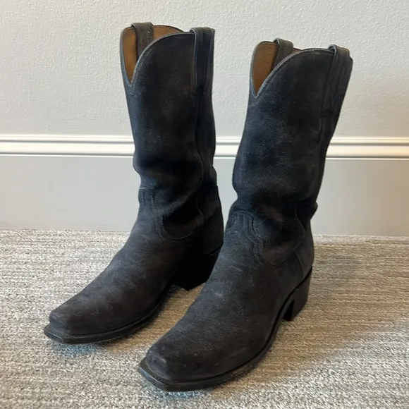 Lucchese Steel Grey N1699 Livingston Suede Cowboy Boots