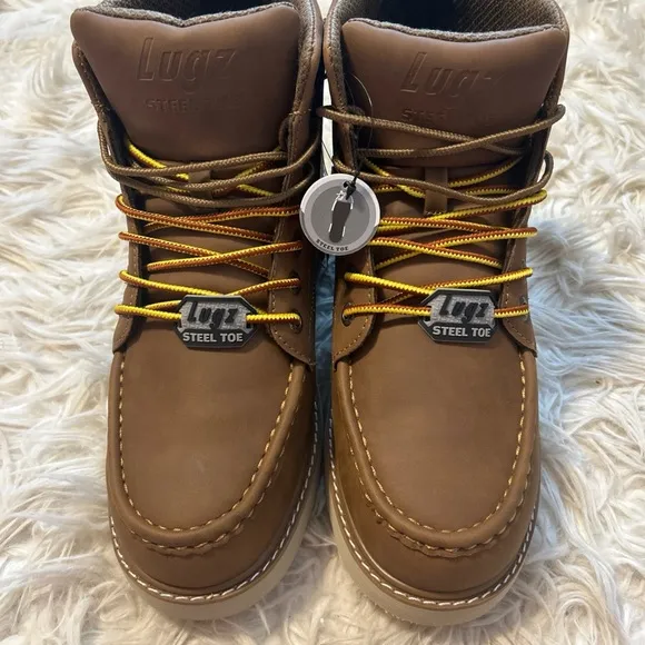 Lugz Monterey Brown Steel Toe Boots Mens Sz 9.5 Wide Work Slip Resistant