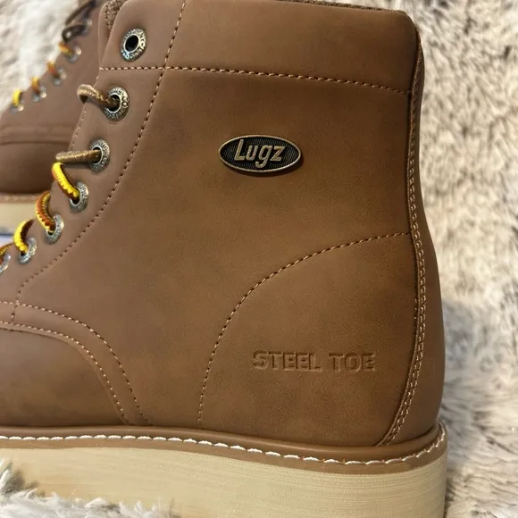 Lugz Monterey Brown Steel Toe Boots Mens Sz 9.5 Wide Work Slip Resistant