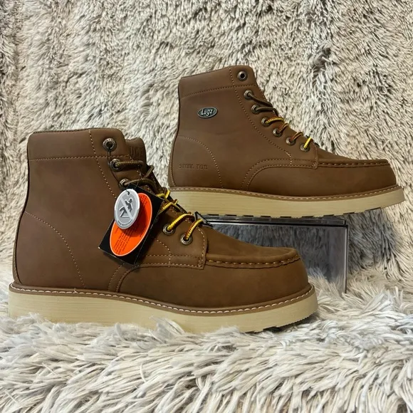 Lugz Monterey Brown Steel Toe Boots Mens Sz 9.5 Wide Work Slip Resistant