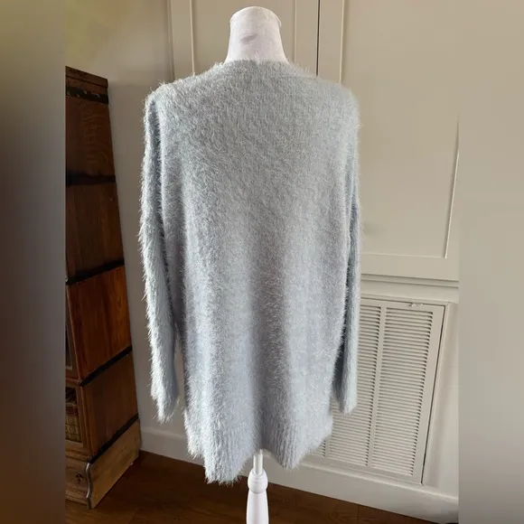 Lush Notched Deep V Neck Baby boy blue Cozy Sweater Medium Oversized Like New