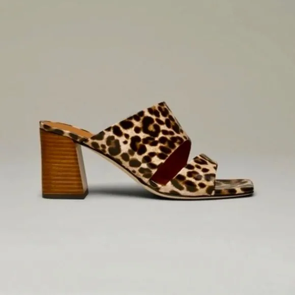M. GEMI The Zola Camel Leopard Print Patent Leather Sandals Mules Shoes 38.5 8