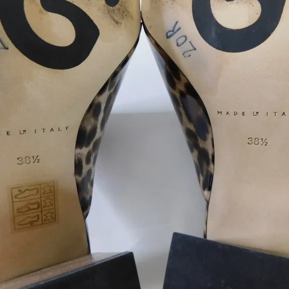 M. GEMI The Zola Camel Leopard Print Patent Leather Sandals Mules Shoes 38.5 8