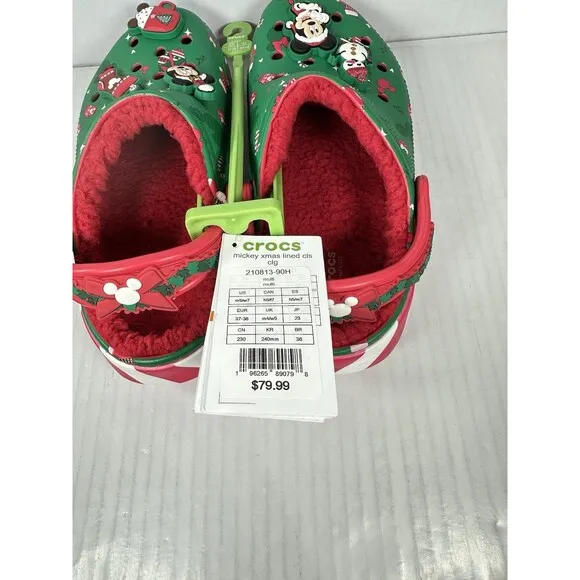 M5/W7 Disney Fleece Lined Mickey Minnie Holiday Christmas Crocs Clogs 2024 NEW