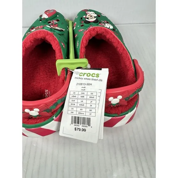 M6/W8 Disney Fleece Lined Mickey Minnie Holiday Christmas Crocs Clogs 2024 NEW