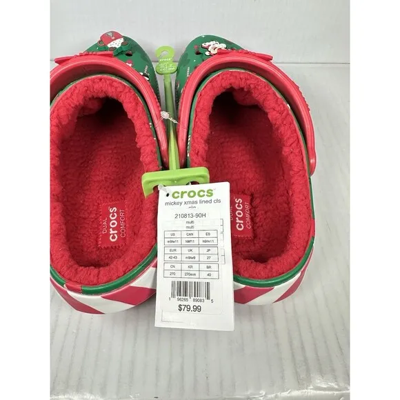 M9/W11 Disney Fleece Lined Mickey Minnie Holiday Christmas Crocs Clogs 2024 NEW