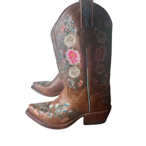 Macie Bean Girls Rose Garden Western Cowgirl Boots - Snip Toe Honey