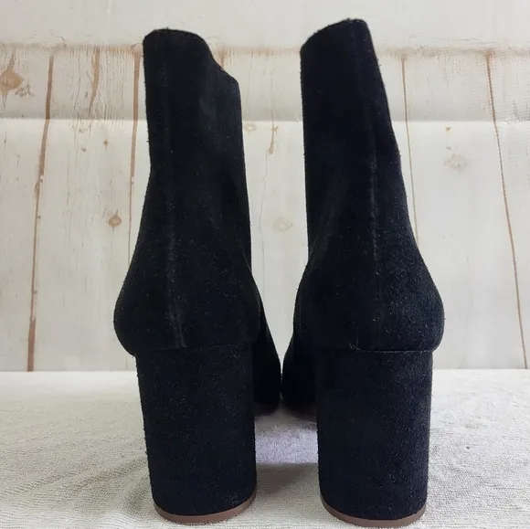 Madewell The Amalia Zip Chunky-Heeled Suede Short Boots in Black Size US 9.5