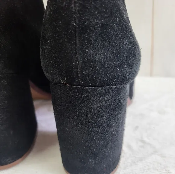 Madewell The Amalia Zip Chunky-Heeled Suede Short Boots in Black Size US 9.5
