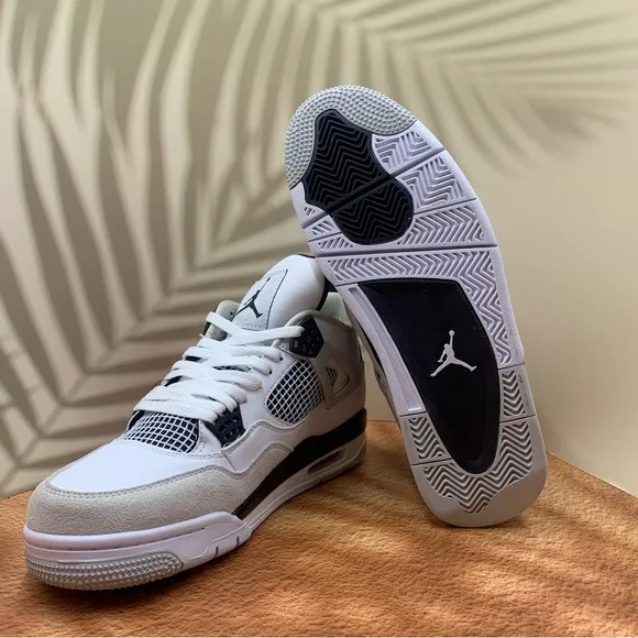 Man’s Size 10.5 Military Black Jordan 4 White and Black Sneakers